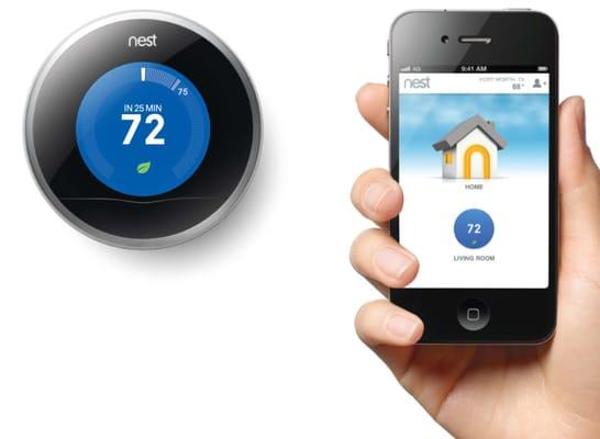 We are Nest Certified installer. Nest is a learning thermostat, it helps to reduce your energy usage. Smart phone control option