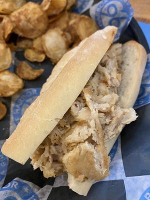 Chicken Cheesesteak with their in house chips