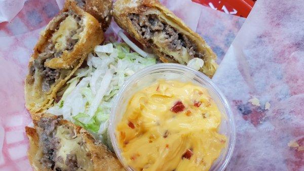 Lefty's Cheese Steak egg rolls and dip.