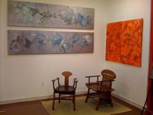 Paintings by Mark Merrill, Robin Haines Merrill, and furniture by Benji Reyes