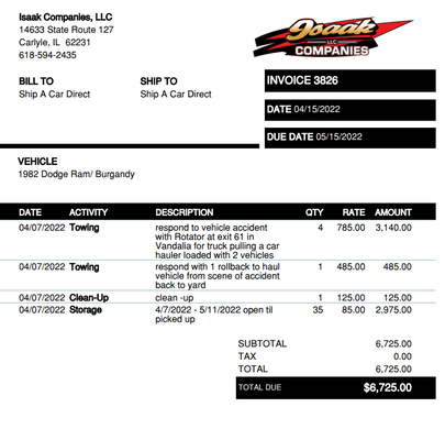 Here is the Bill they sent us initially.