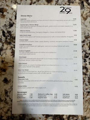 Dinner Menu