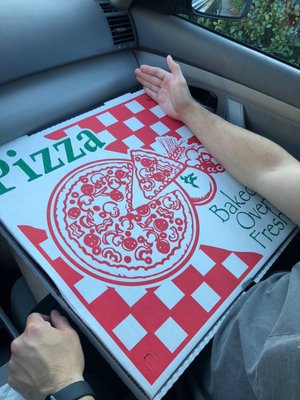 Monstah cheese pizza box (arm for size reference)