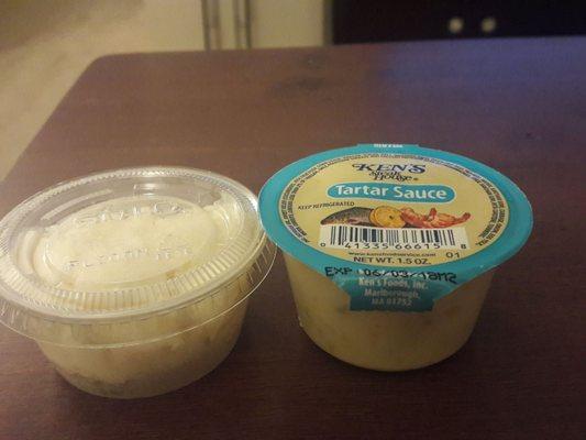 Tartar sauce container is bigger than the potato salad!