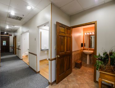 Patient restroom and main hallway