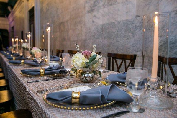 The Ballroom at McKay Wedding. Table Setting.