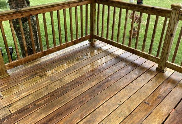 Stained, power washed deck