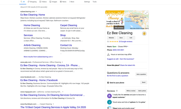 Ezbee cleaning, we can make your search look like this or better. Marketing plans to help get reviews. Branding & design from the ground up