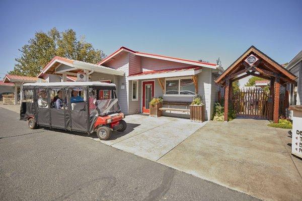 Village Trolly taking residents for activities.