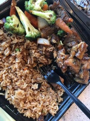 Bourbon chicken and beef w/ broccoli