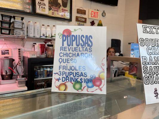 The pupusa special menu.