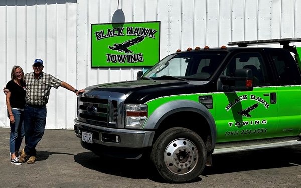 Brent and Lisa, 57 Years of Towing in Napa as Black Hawk Body Shop and Tow. Brent has been towing for over 40 Years!!