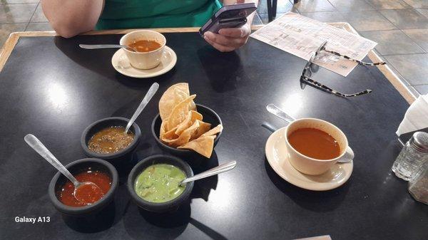 Chips and salsa and bean soup