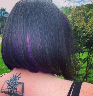 Blunt bob with electric purple under color