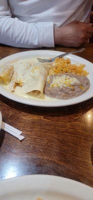 Pick 3, burrito,  enchilada and tamale with rice and beans