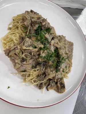 Veal Marsala that we made during training.  It was actually really good despite my rookie chef's. lol