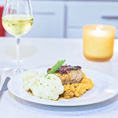 Ground Turkey Loaf with roasted cauliflower, and mashed sweet potatoes