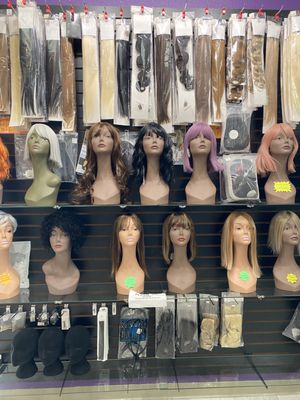 Synthetic Wigs, Human hair wigs, Human hair, extensions, Clip on bangs, halo extensions, ponytails, hair toppers, tools and accessories