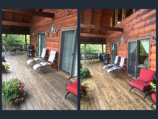 Log Cabin Soft Wash and Pressure cleaned deck.