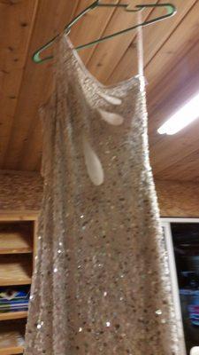 Sequins Gown for the Marine Ball. Missing Sequins need to retouch or re sew some sequins. "SEW EZ" COME SEE US