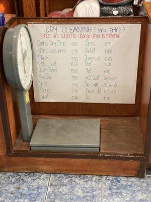 Dry Cleaning Prices 7/27/21