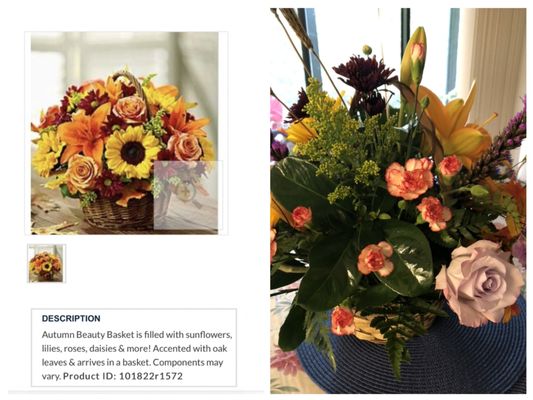 On the left is the product I ordered from New Tampa Florist. On the right is what they delivered. Very different