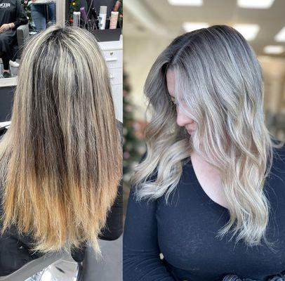 Color correction hair transformation before and after