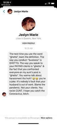 the text was copied & sent to a whole different person! This is what a "professional" did to get sympathy for bad business.