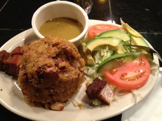 Fried pork of the mofongo dish was juicy and succulent.