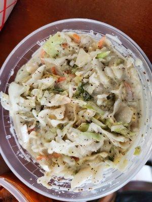 Peppery and creamy slaw, a very large serving