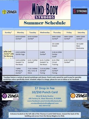 Mind and Body Studios Summer Schedule 2018