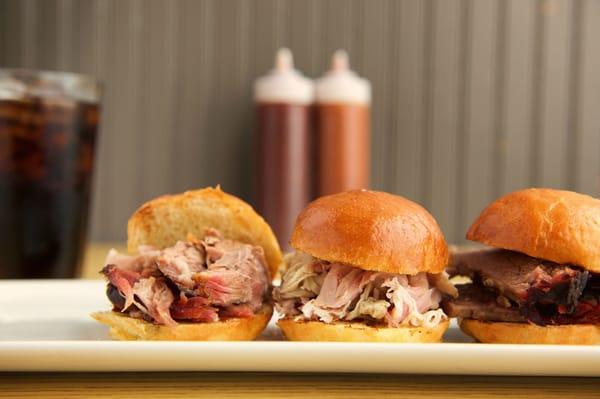 Mr. B's Mini Sliders: pulled pork, pulled chicken, brisket