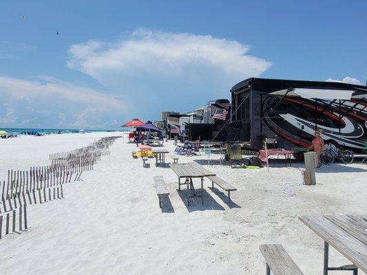 Lineup. Besides view the rvs are on sand and that would be bad later on cleanup