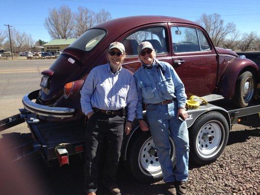 Polly and Lynda with their 68 vw bug