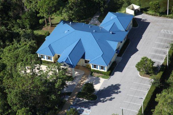 Blue Standing Seam Metal Roof on a local animal hospital