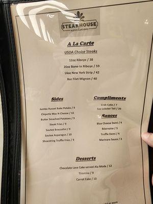 Steakhouse menu