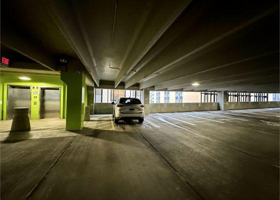 Elevators and some parking spaces