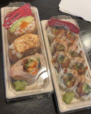 Assorted Inari and Spicy Salmon Roll