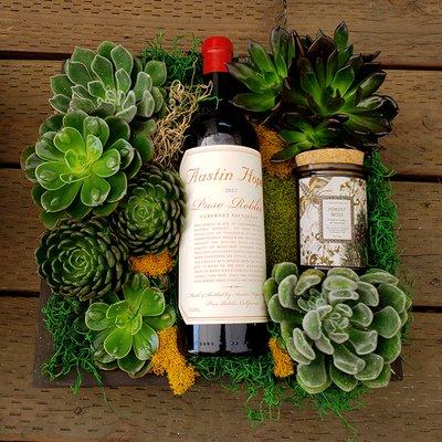 Wine & Succulents- Custom Order ( wine provided by customer)