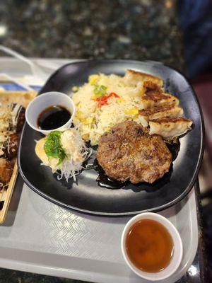 Hamburger and Fried Rice with Gyoza