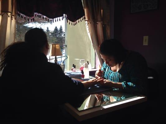 Sister and Shannon... Nails being done!