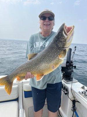 Awesome job on landing this large Lake Trout.