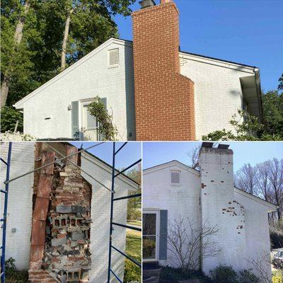 This chimney had years of water damage - there was no saving this one. Now the customer has a brand new perfect chimney from the ground up!