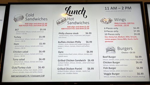 Lunch menu