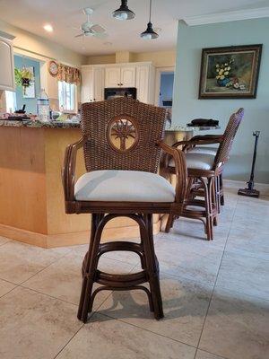 THREE pelican reef padded bar stools-Seat 25" from floor