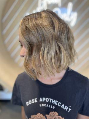 Short bob with blonde balayage