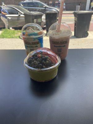 Matcha bowl, strawberry shortcake, Sweet tooth