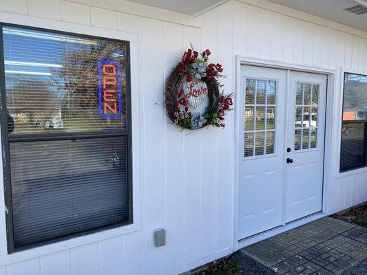 Our storefront with a new door and a fresh coat of paint.