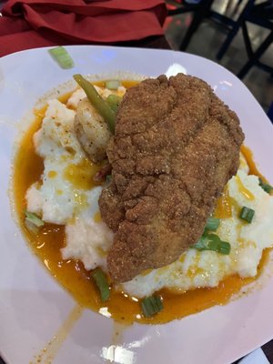 Catfish and grits with shrimp