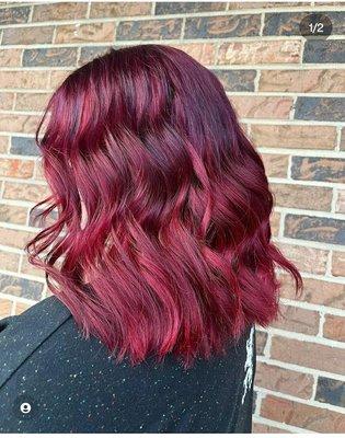 She took me from my all over green to this gorgeous red- NO BLEACHING at all!!